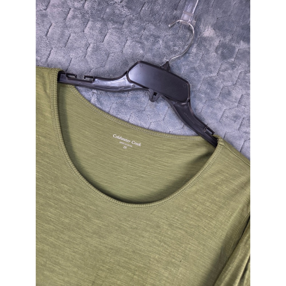 Coldwater Creek Olive Green Cotton Slub Ruffle Tiered Hem Top Plus 2X